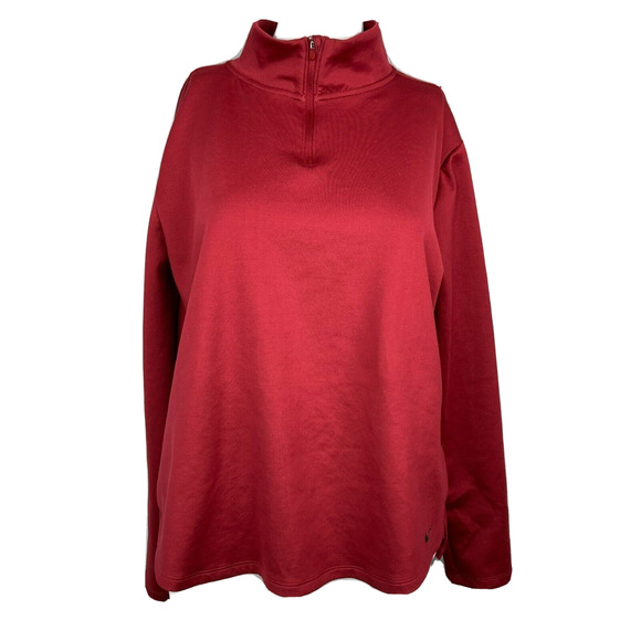 Nike Sweatshirt Womens Sz L Red Long Sleeve 1/4 Zip Pullover Mock Neck ThermaFit - Picture 1 of 9